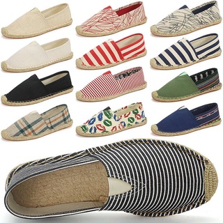 Cocila Mens Classic Slip-On Espadrilles Shoes Fashion Stitching Stripe Canvas Flat Shoes Casual Breathable Canvas Shoes