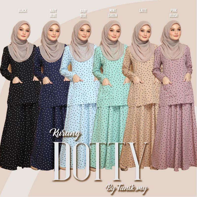 Ready Stock Kurung Dotty Baju Kurung Polkadot Limited Ironless Poket Skirt Kembang Flowy Blouse Jubah