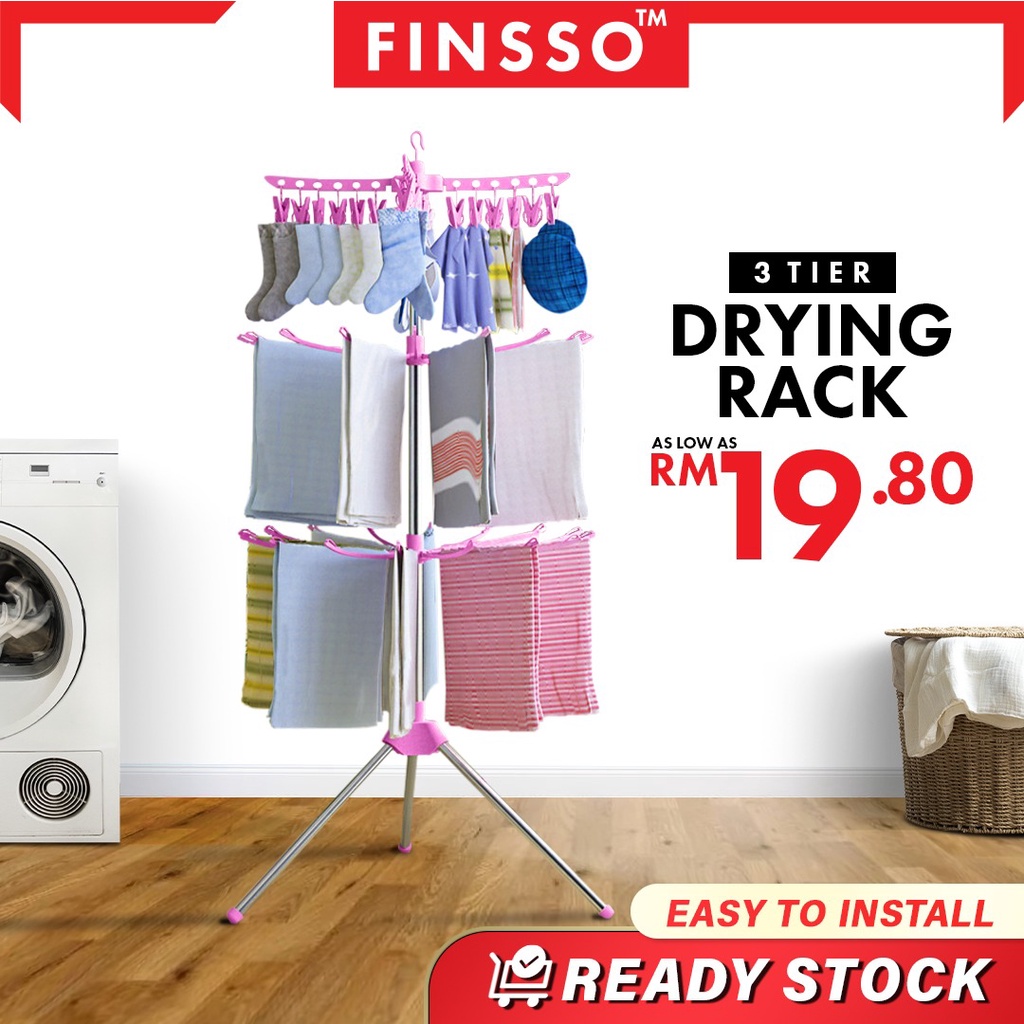 [READY STOCK] FINSSO: 3 Tier Foldable Clothes Laundry Hanging & Drying Rack/ Ampaian Baju Baby / Ampaian Baju / Penyidai