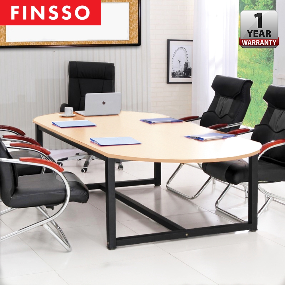 FINSSO: [180cm x 120cm x 73 cm] 6-8 Person Frame Boat Shaped Office Meeting Table Black Frame