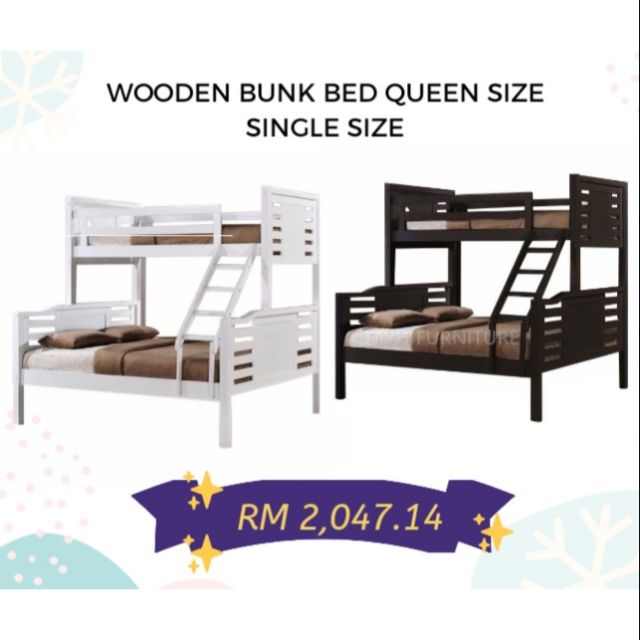 Wooden Bunk Bed Queen Size Single, Wooden Queen Size Bunk Bed
