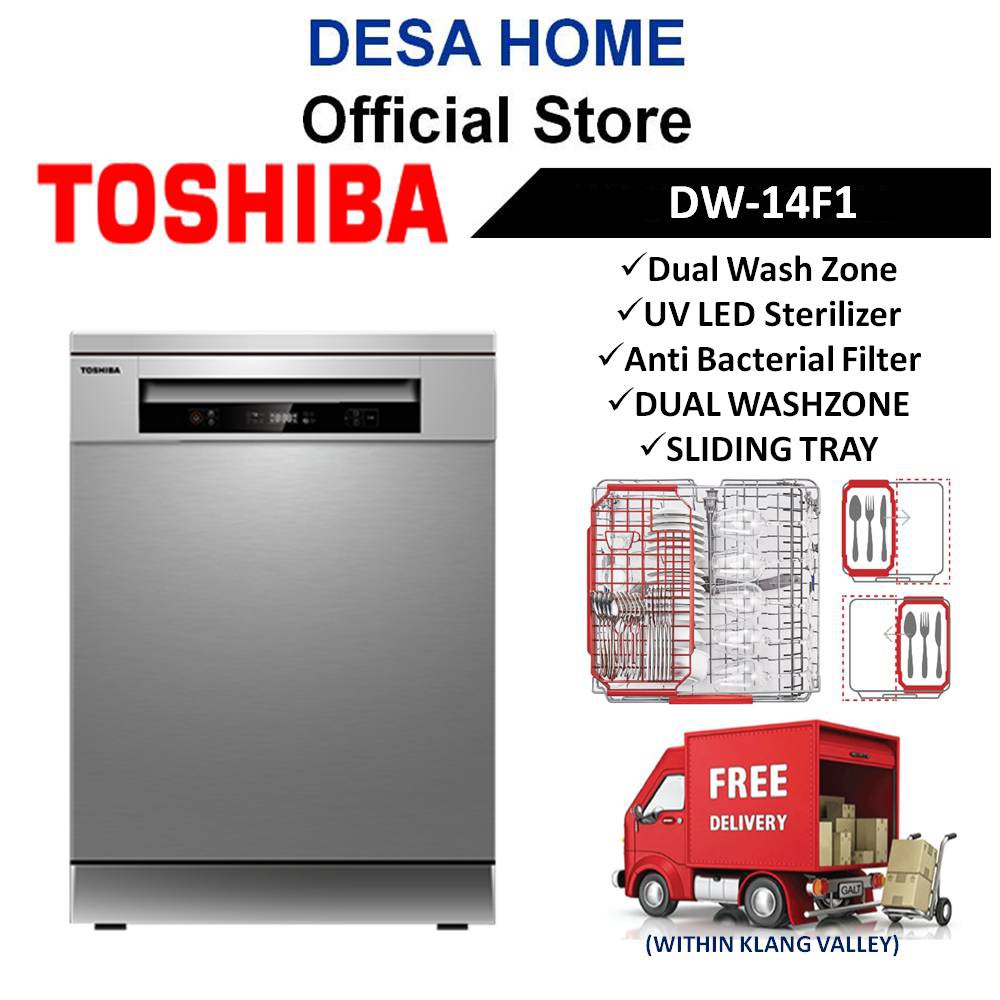 [FREE DELIVERY WITHIN KL] TOSHIBA DW-14F1(S)-MY FREE STANDING DISHWASHER  WITH DUAL ZONE DW14F1SMY