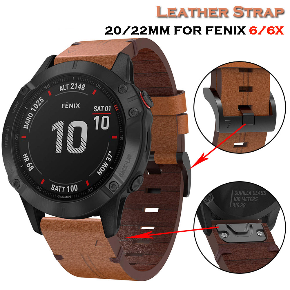 Leather Strap for Garmin Fenix 6/6X 6S Pro Fenix 5/5 5S Plus/Forerunner