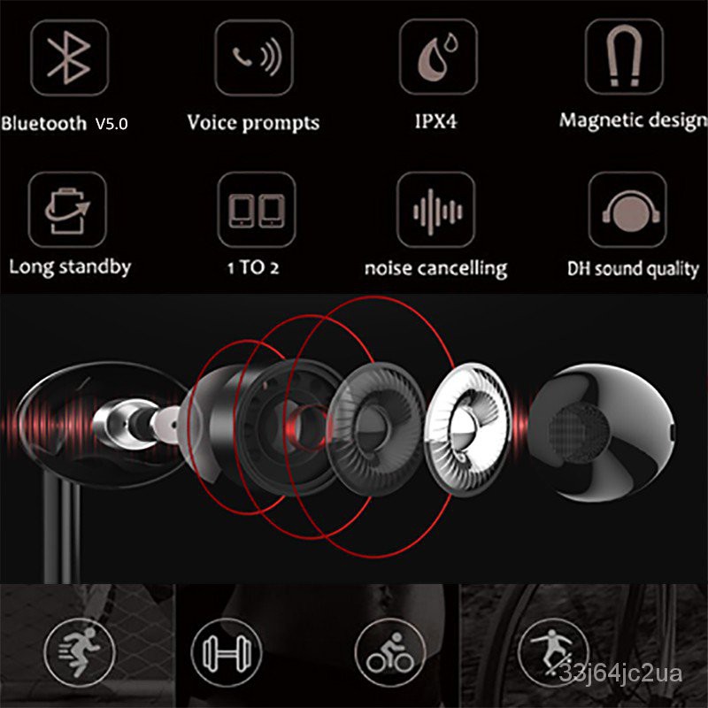 Ready Stock Wireless Bluetooth V5.0 Earphone Magnetic Sport Headphones 9D Stereo Bass Fast Charging Long Standby Music H