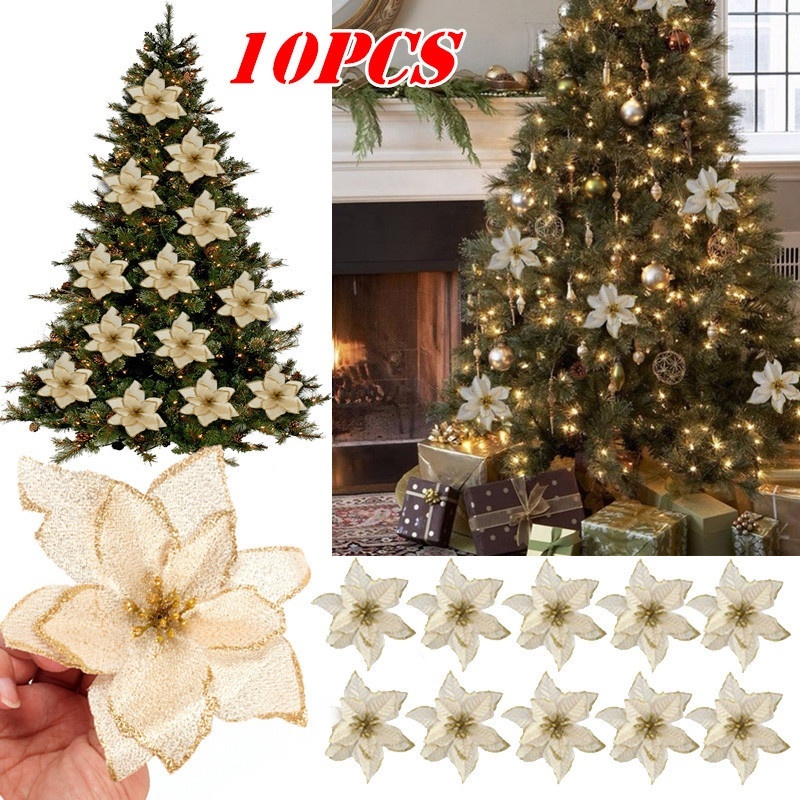 10pcs Artificial Flowers Christmas Tree Ornaments Wedding Party Decor Flowers DO 
