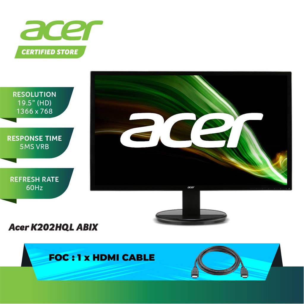 Acer Monitor Abix Hd 16 9 Monitor 1366 X 768 60hz Lcd 19 5 Hdmi Vga 3yrs K2hql Shopee Malaysia