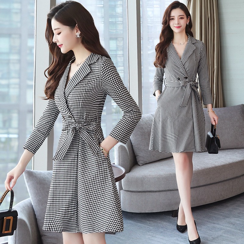  Ready Stock Korean  New Plaid V Neck Office  Wear  Formal 