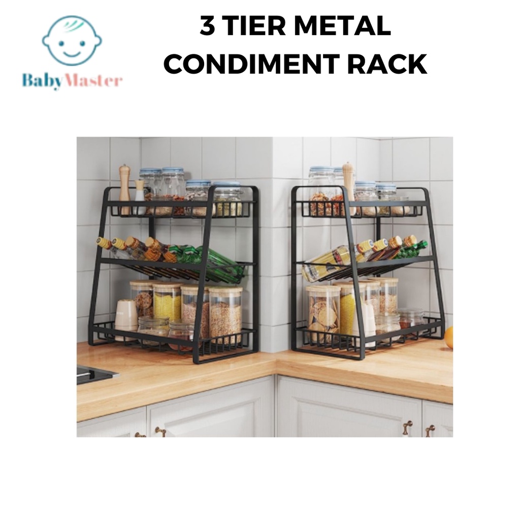 3 Tier Metal Condiment Rack Desktop Storage Shelf Iron Rack Shelves ...