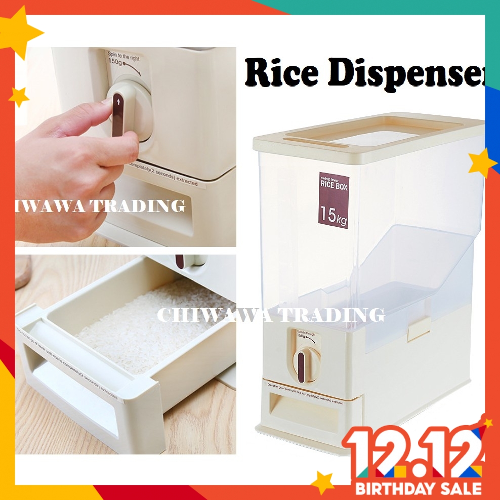 Japanese Rice Dispenser Food Storage Plastic Container Box 15kg Measure Label / Bekas Simpan Beras