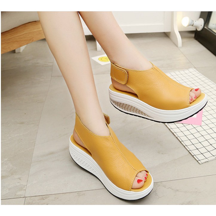CICITOP READY STOCK Korean  PU Wedge Lady Casual Wedges 