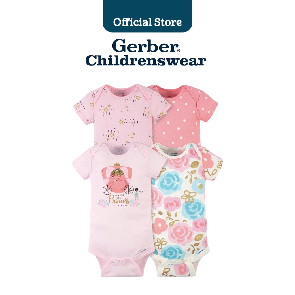 Gerber Baby Girls Princess Short Sleeve Onesies Bodysuits (4 Packs) Shopee Malaysia