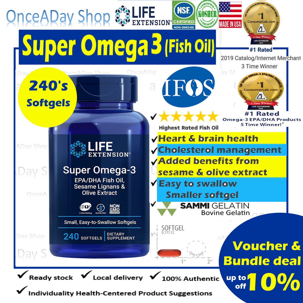 (ready stock) Life Extension, Super Omega 3 EPA/DHA Fish Oil, Sesame