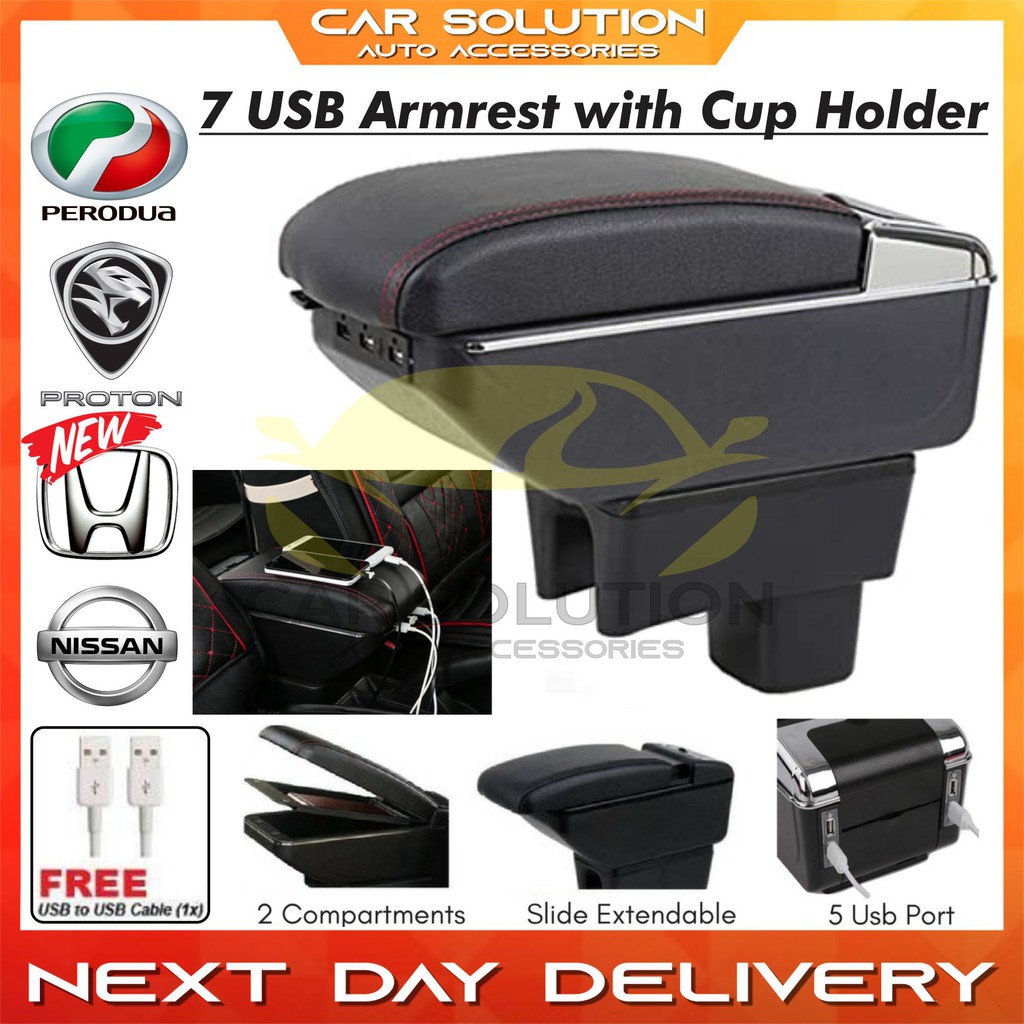 7USB Double Layers Armrest Adjustable with Cup Holder Arm 
