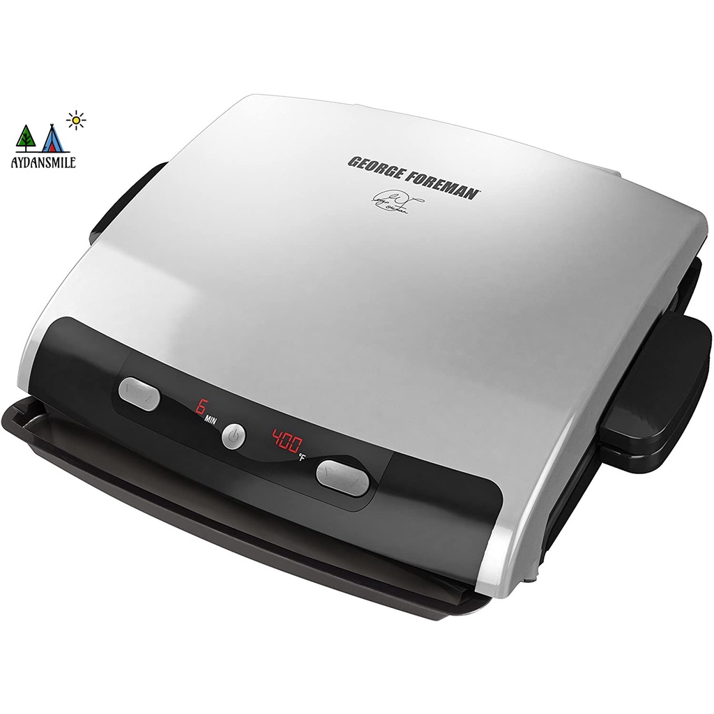 George Foreman 6-Serving Removable Plate Grill and Panini Press, Silver, GRP99,Silver and Black