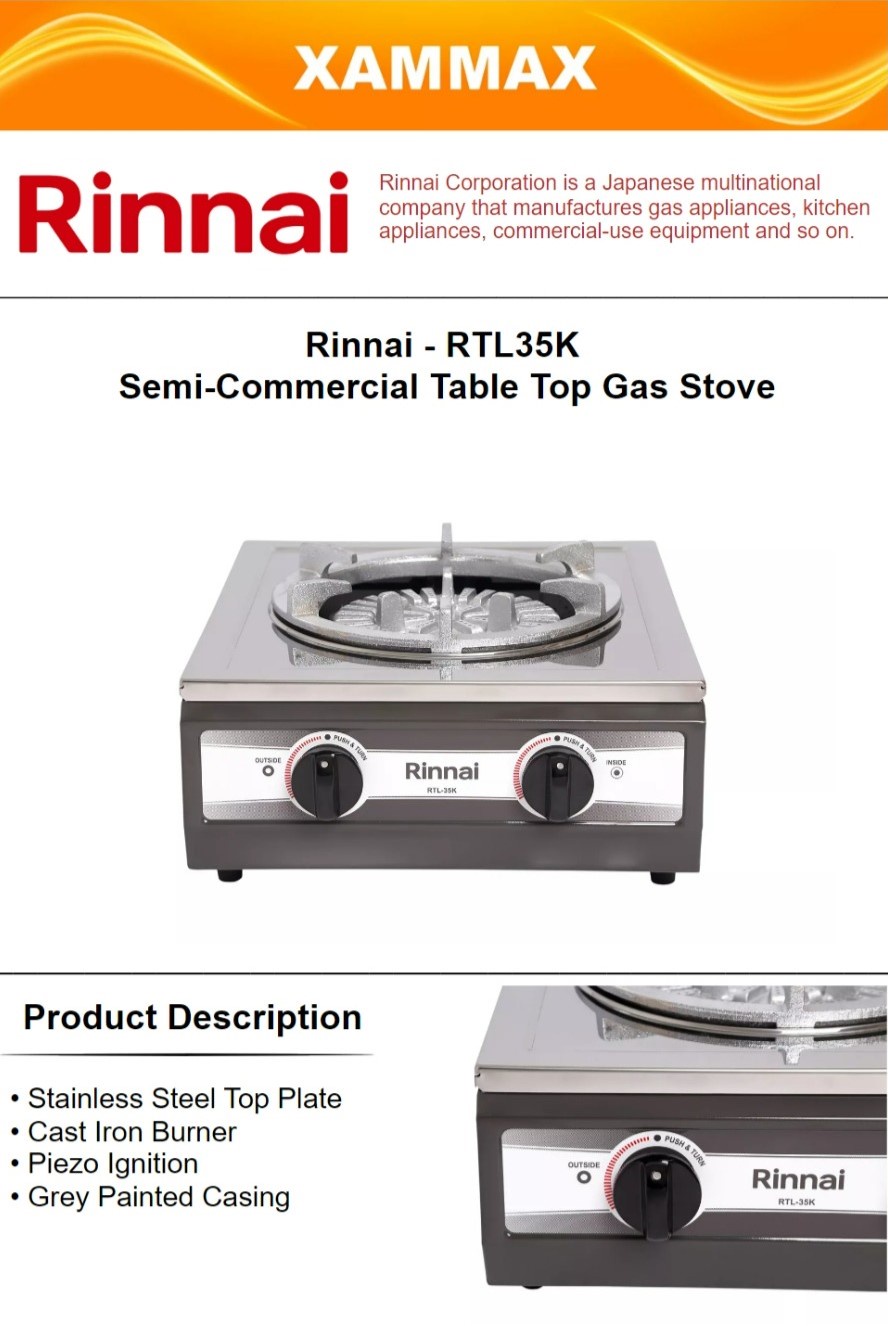 Rinnai Table Top Gas Stove RTL35K Heavy Duty Gas Hob RTL35K Semi