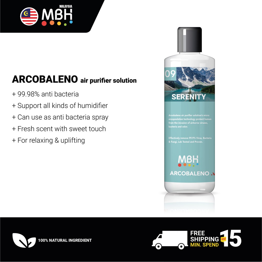 MBH Serenity 99.9% Anti Bacteria Air Purifier Solution, Aroma, Water Base Essential Oil