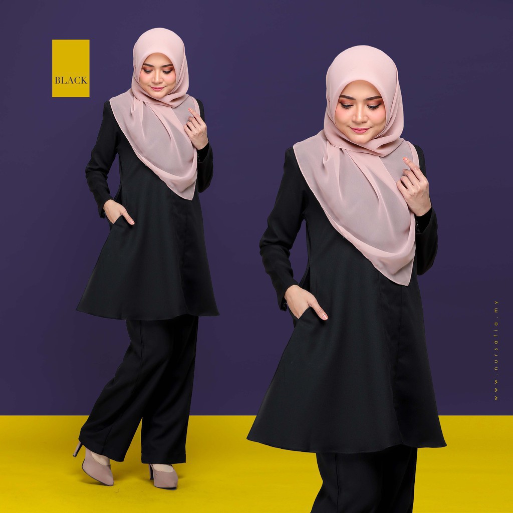 Trending Baju Suit Muslimah Plus Size Blouse + Loose pants Borong (S - XXXL) A Cutting Black,Green,Pink,Purple,Navy blue