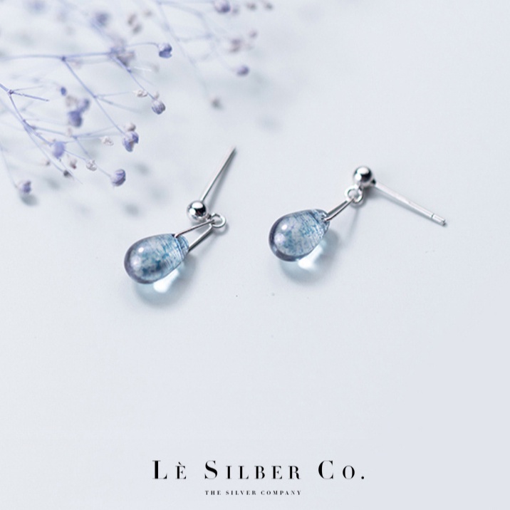 Lè Silber Co.S925 Ocean Blue Burst Crystal Mermaid's Tear Earrings Stone of Love & Peace