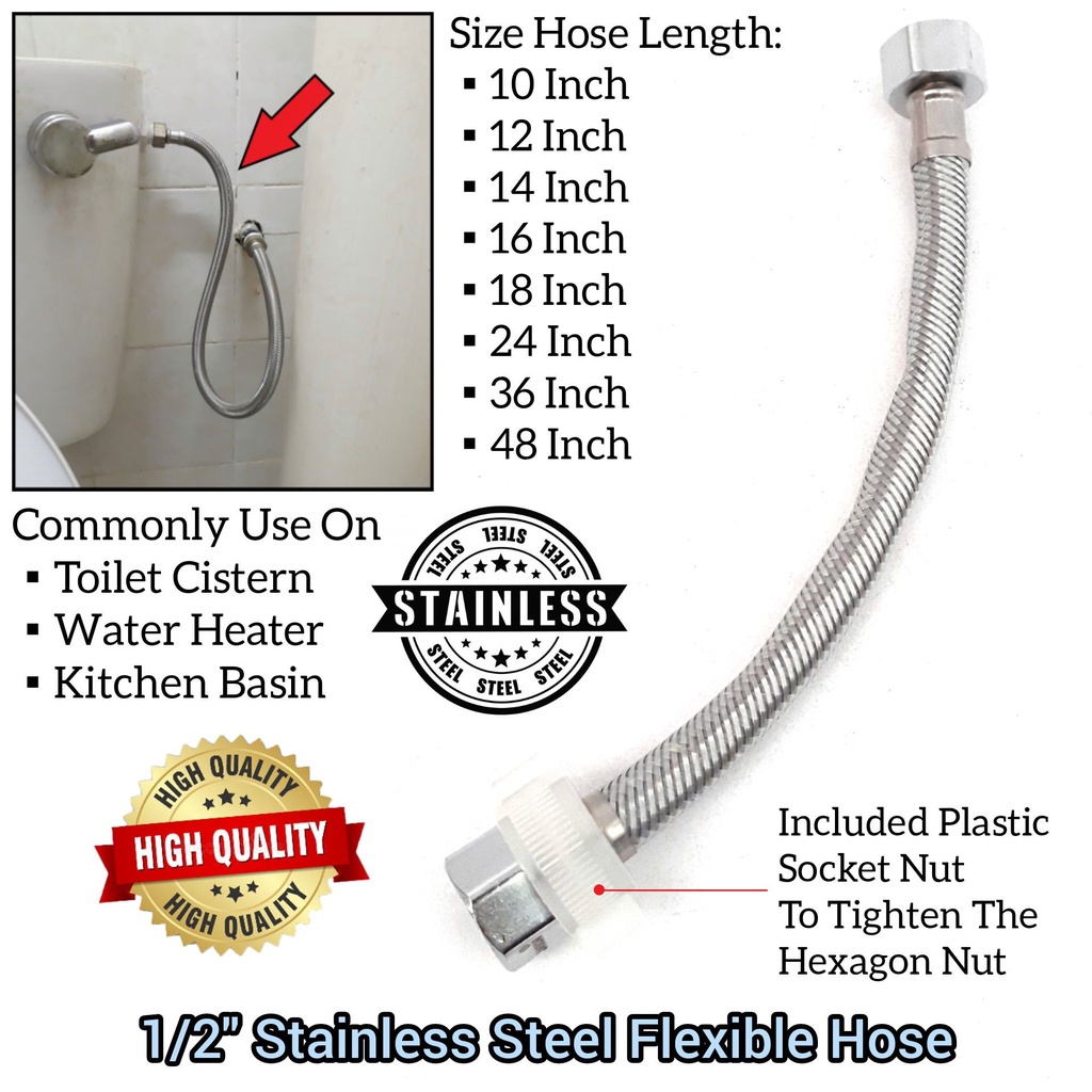 Stainless Steel Flexible Hose For Water Heater , Basin Bibtap , And Bathroom Toilet Cistern Tank