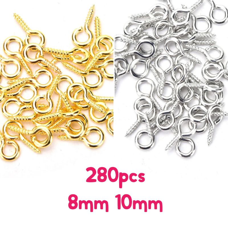 (Ready Stock) 280pcs Jewellery Screw Claw Gold Silver Accessories DIY Mini Eye Pins Handicraft Hook Keychain Resin Craft