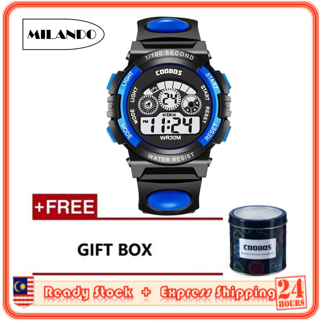 MILANDO Kid Children Watch LED Digital Multifunctional Watch FREE Gift Box Jam Tangan Budak Kanak-Kanak (Type 2)
