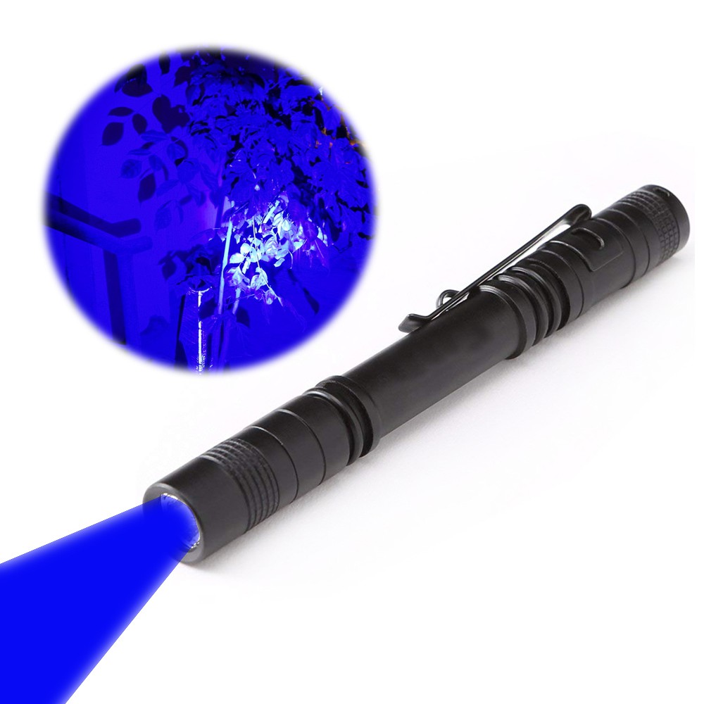 3W Mini Pen Type Blue Light LED Flashlight Hunting Fishing Blue Clip Lamp Torch