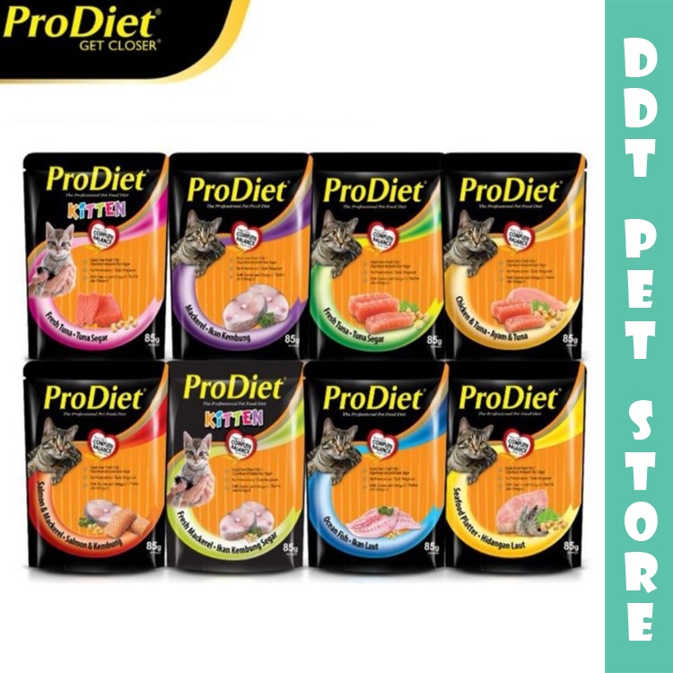 DDT PET STORE !! ProDiet Wet Cat Food Pouch 85g - Ocean Fish / Fresh Tuna / Mackerel / Seafood Platte r /Salmon Mackere