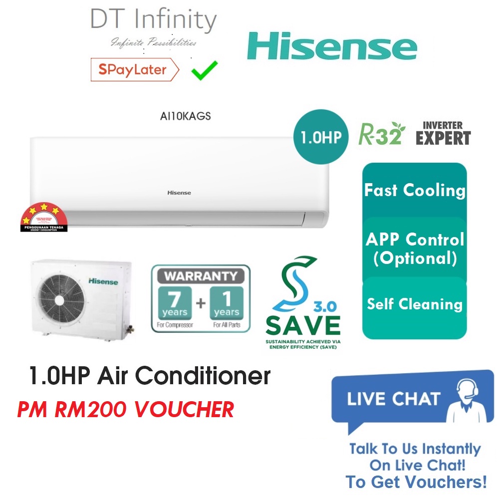 SAVE 3.0 Hisense Aircond Inverter 1.0HP Air Conditioner Aircon Penghawa