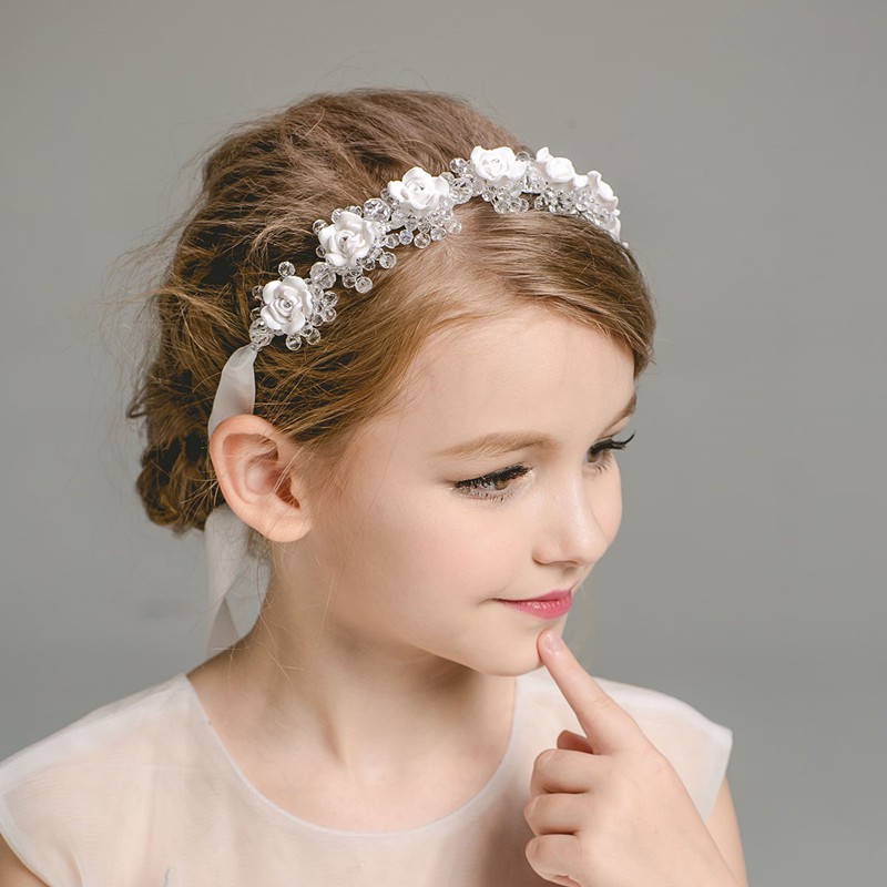 Crown Princess Girl Big Headband White Romance Kids Birthday Hair