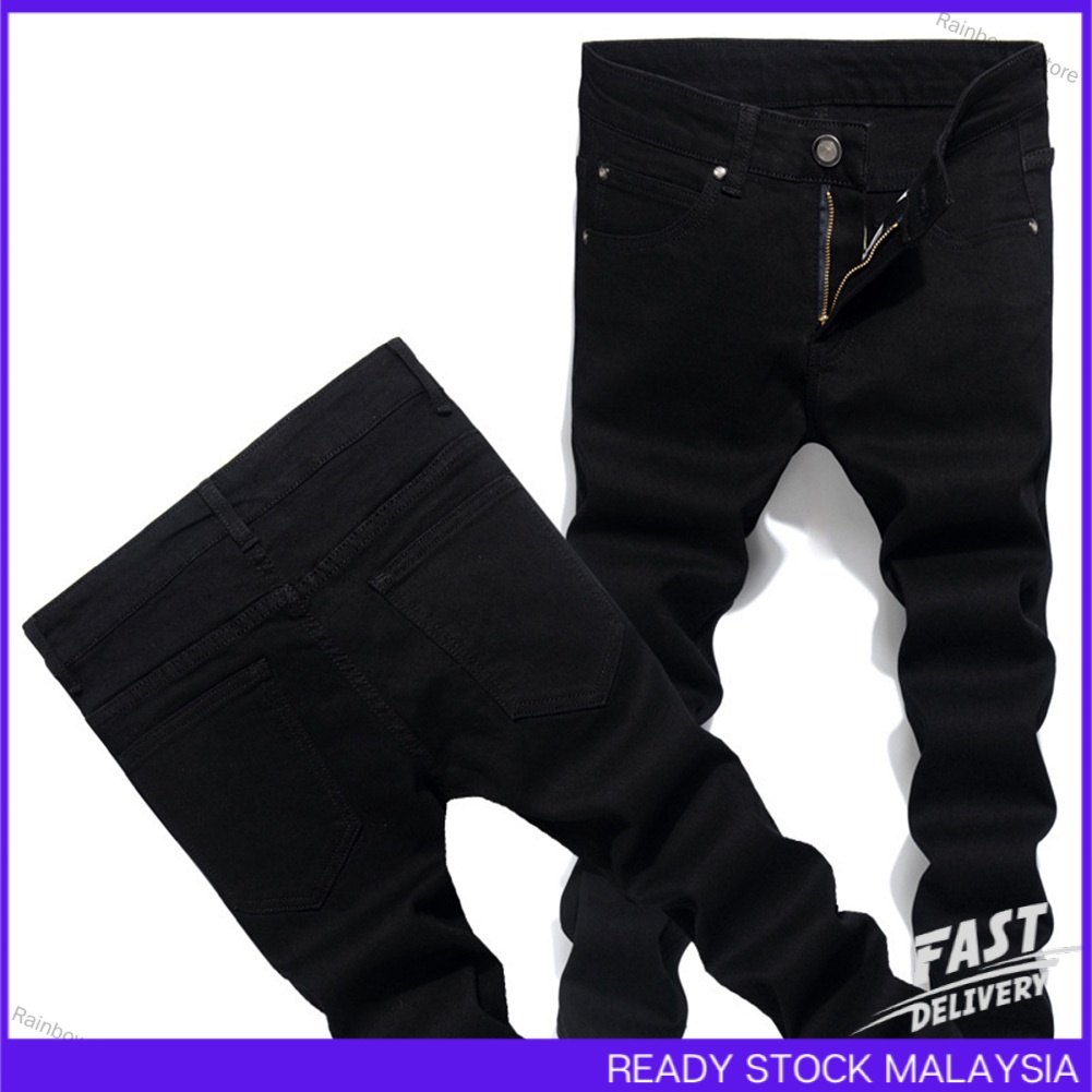 Men Solid Color Fashion Slim Type Jeans Pencil Pants