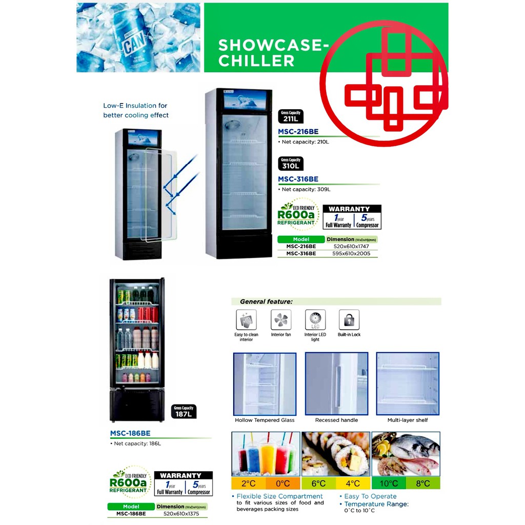 (FAST SHIP} MIDEA SHOWCASE CHILLER 187L/190L MSC-186 BE /MDRZ263FGG30  DOOR HEATER/Morgan MCS-229 (BLACK COLOUR )