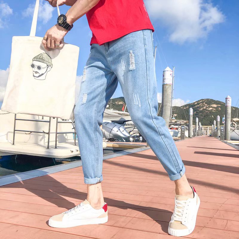 Nine Points Jeans Men Bf Harlan Slim Ulzzang9 Points Harajuku Pants Tide Shopee Malaysia
