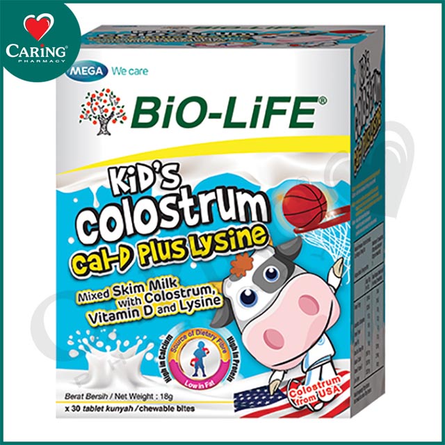 CARiNG BIOLIFE KIDS COLOSTRUM CALD PLUS LYSINE CHEWABLE 600MG 30S