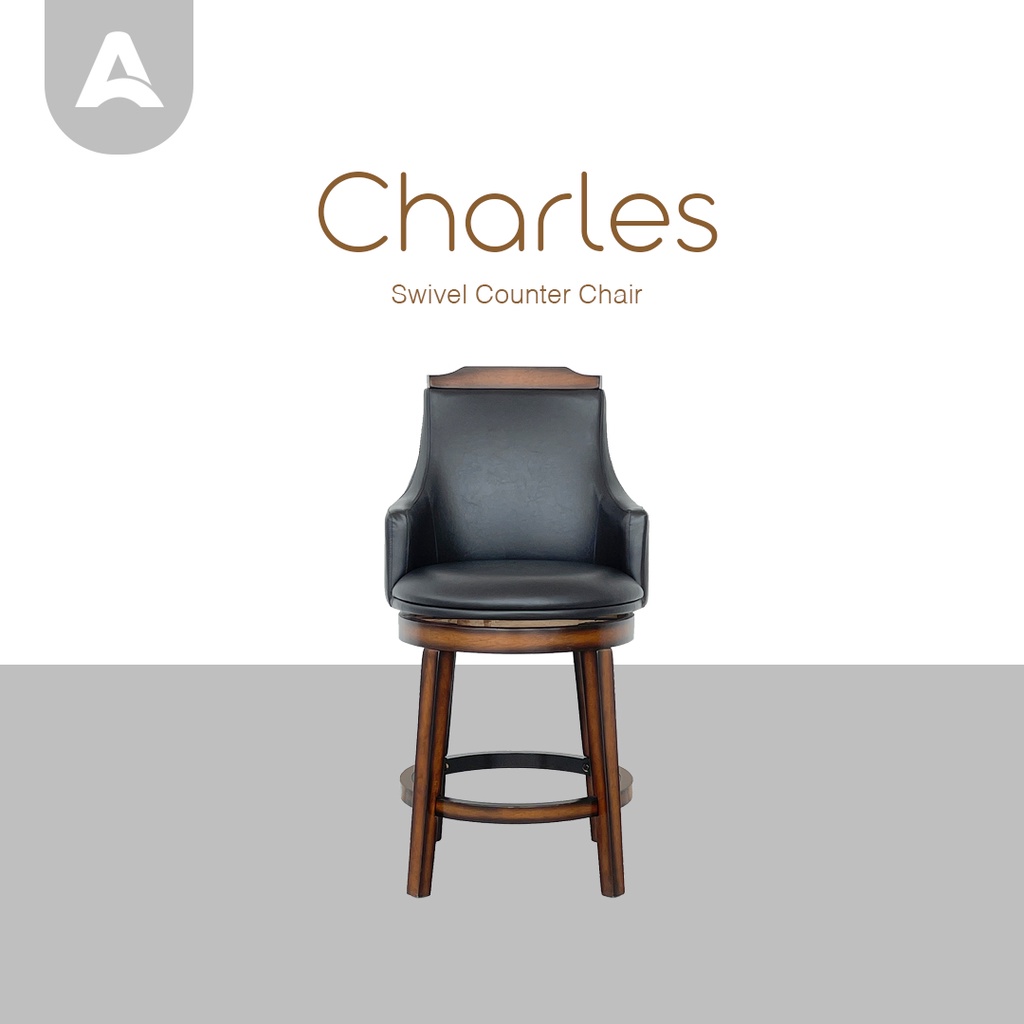 Arturo Charles Solid Wood Counter Height Swivel Chair Shopee Malaysia