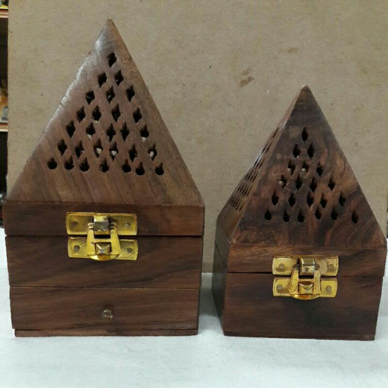 Sambrani Kemanyan Pyramid Wood Box Stand Holder Burner Mabkhara Wooden