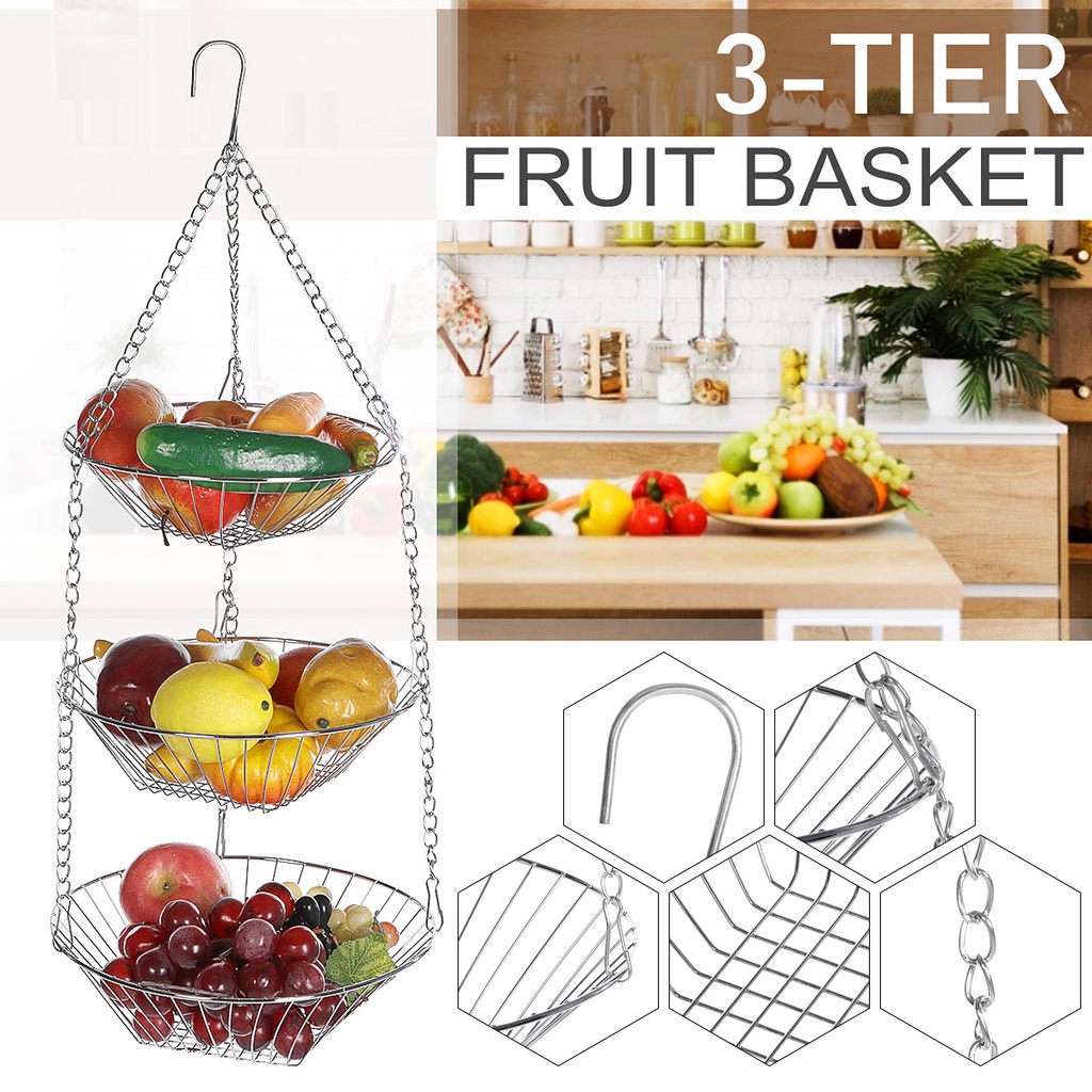 3Tier Hanging Fruit Basket Holder Decorative for Vegetables Rack