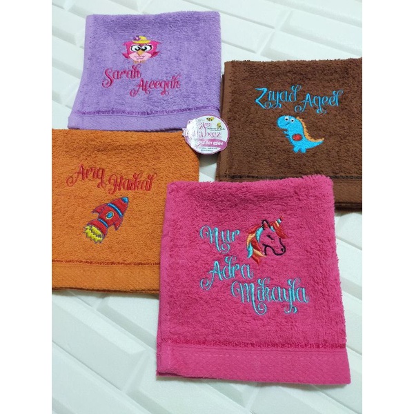 Sulam Nama Tuala Muka Sapu Tangan Personalise Embroidery Face Hand Towel Custom Hadiah