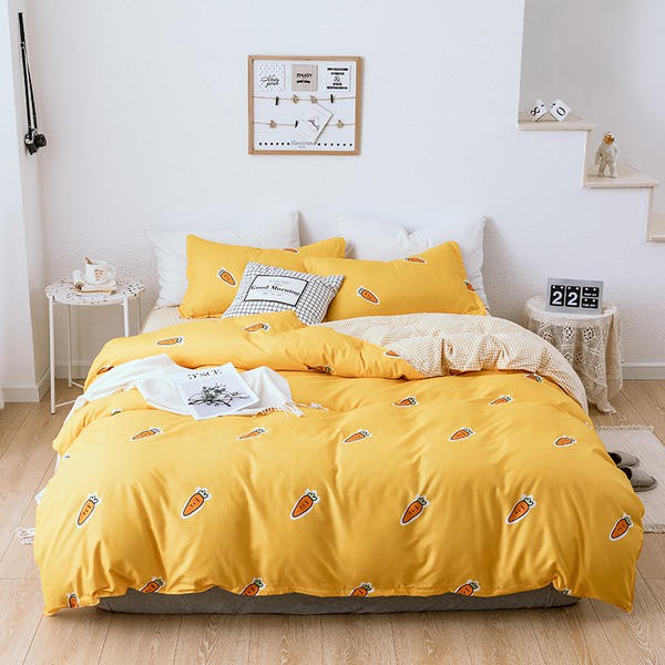 Yellow Color Carrot Printed Bedding Set Singe Double Queen King
