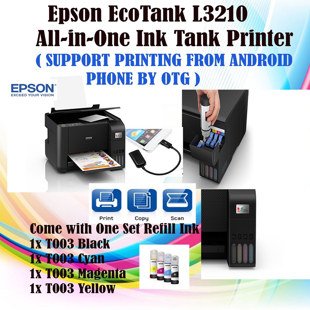 Epson EcoTank L3210 A4 All-in-One Ink Tank Printer (Print from Android ...