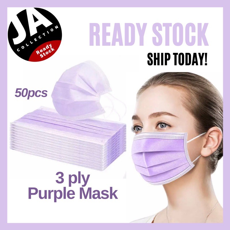 [Ready Stock] Light Purple Colour Mask 50pcs with box Adult Face Mask