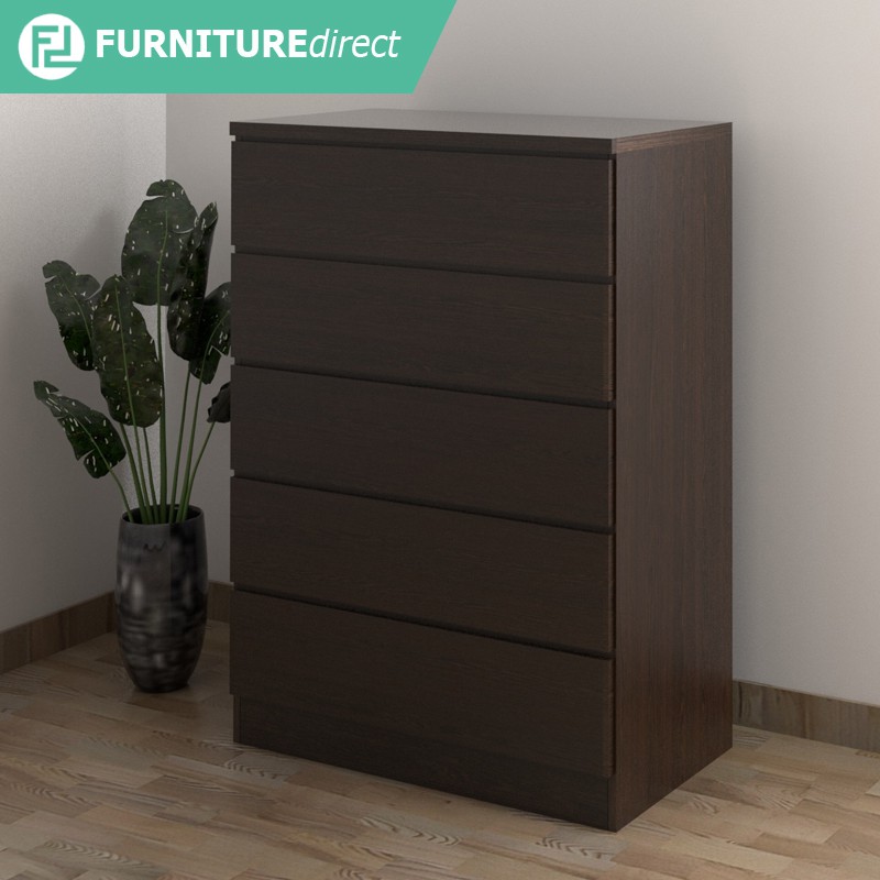 shopee: Furniture Direct AISHA 5 drawer chest/ kabinet baju/ drawer kayu 5 tier chest drawer 5 layer cabinet kayu drawer (0:0:Color:AISHA 5 Drawer-WENGE;:::)