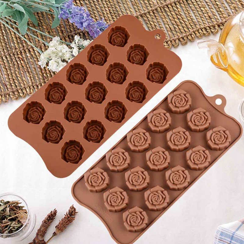 15 Cavity Silicone Flower Rose Chocolate Cake Soap Mold Ice Tray Baking Mould 
