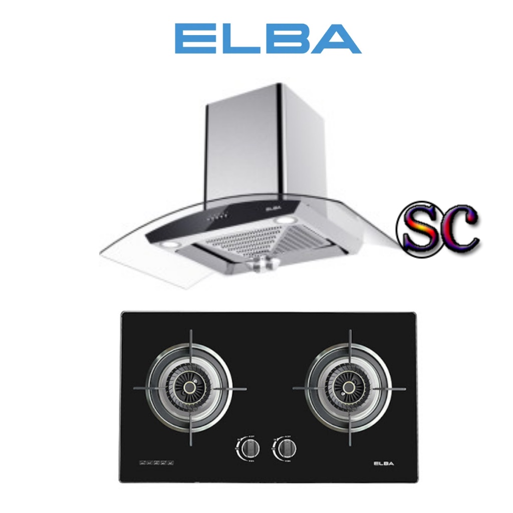 Elba Designer Cooker Hood EH-J9088(SS) + Elba Built In Hob EGH-F8582GX(BK) Cooktop Set