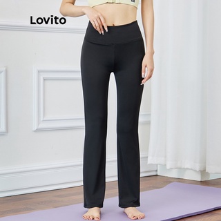 Image of Lovito Sporty Plain Boot Cut Pants L15X233 (Black)