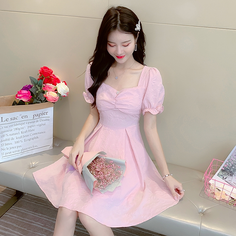 Spot Wholesale Price Temperament Dress Short Sleeve Sweet Pleated Mid Waist Dress One Piece Dress Girl Dress Dark Flower Little Fairy Sweet Show Thin Dress Shopee Malaysia