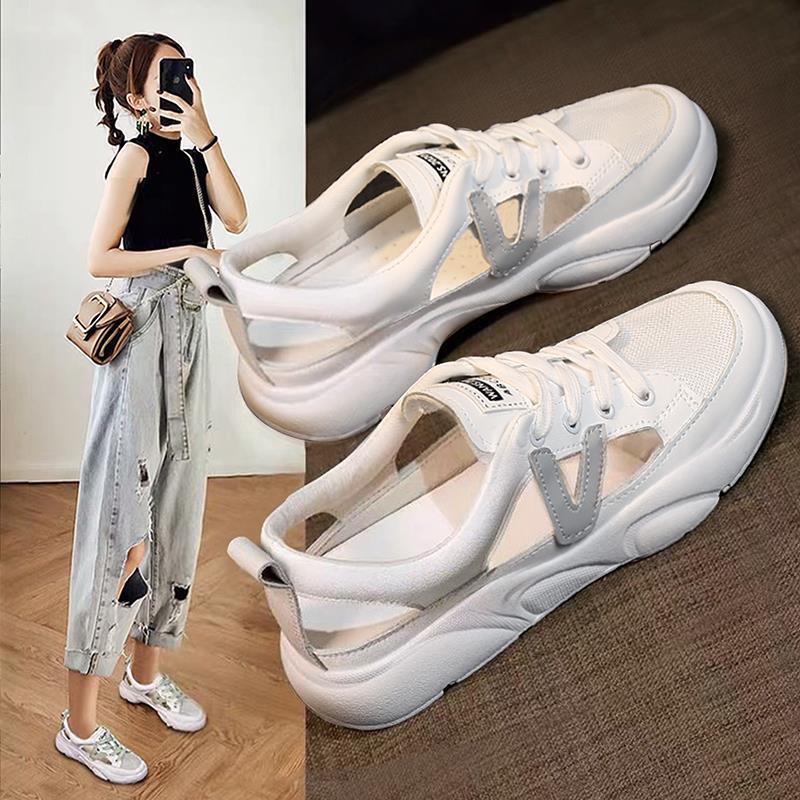 Sandals small white shoes women's year versatile leisure hollow Baotou sports fl sandals small white shoes women's year versatile casual hollow Baotou sports flat fashion women's shoes 12.13