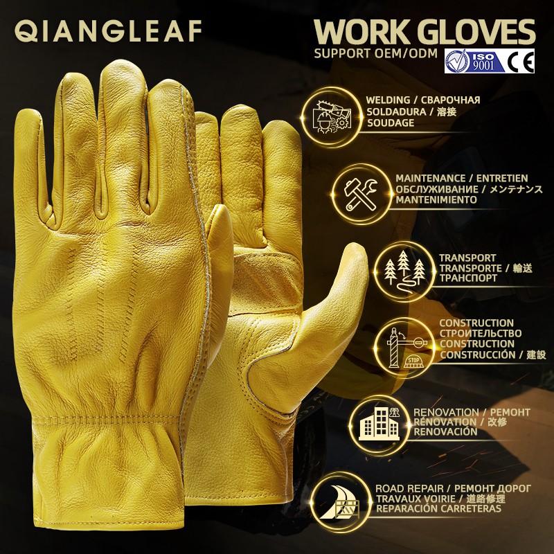 Men's Top Layer Cowhides Leathers safety Gloves working leather Security Protection Wear Men Driver Welding Glove 3ZG