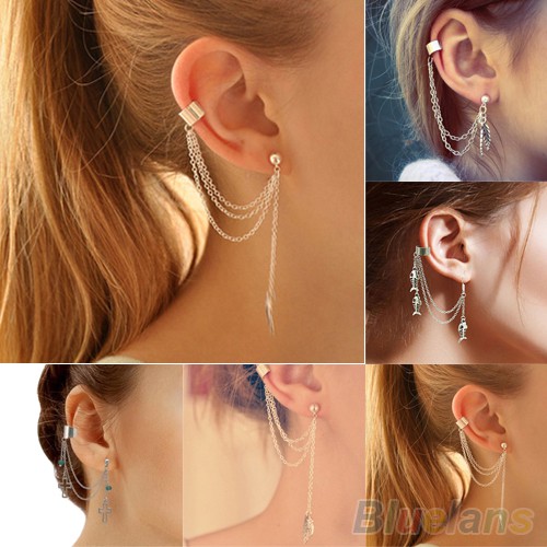 1PC Punk Cross Charms Metallic Ear Stud Wrap Cuff Earring