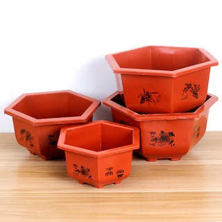 HEXAGON BONSAI PLASTIC FLOWER POT  WITHOUT SAUCER COLOR 