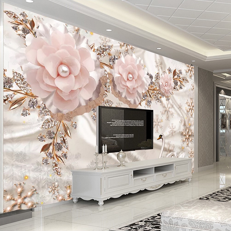 Custom photo wallpaper 3d luxury european style swan jewelry flowers living  room tv background wall decor mural | Shopee Malaysia